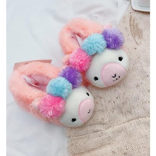 Childrens Slippers Girls Cute Pattern Non-slip Slippers Warm Cotton Indoor Shoes Plush Soft Bottom Indoor Shoes Animal Slipper