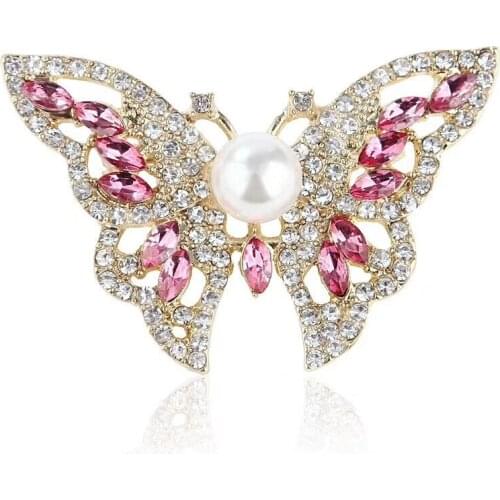 Fantastic Gold Color Alloy Stunning Crystals Butterfly Broach Elegant Women Party Dress Brooch Cute Insect Pin