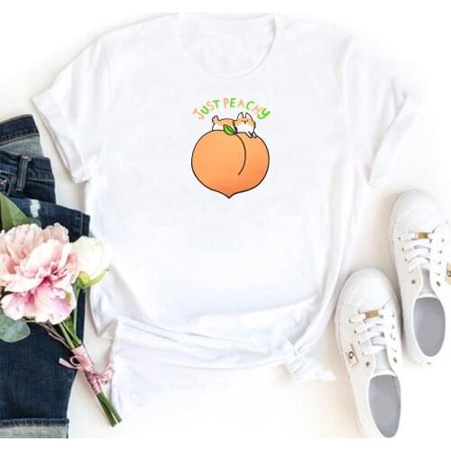 Graphic tee Just Peachy Women T-shirt Print Cartoon Corgi Funny cartoon dog Tshirt y2k aesthetic T Shirt For Women plus size