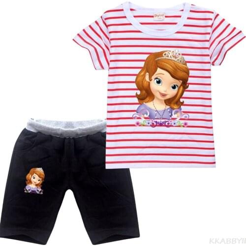 Sofia T Shirt+Shorts 100% Cotton Tops Tees For Girls Cartoon Print Kids children Clothes