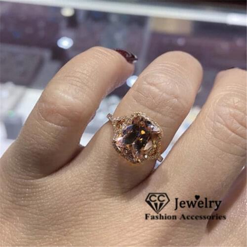 CC Rings For Women S925 Silver Vintage Fine Jewelry Cubic Zirconia Rectangle Rose Gold Color Champagne Ring Drop Shipping CC3142