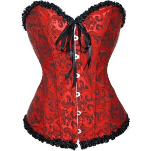 Red Floral Corsets and Bustiers ladies Body Shaper Waist Corsets Women ruffle Sexy Lingeries w3133