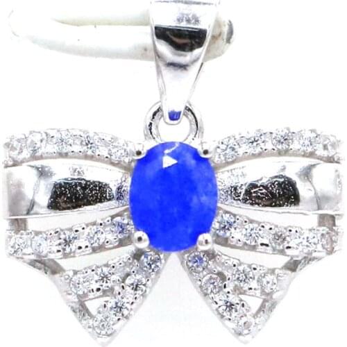 16x16mm Jazaz 1.7g Lovely Cute Bow Real Green Emerald Blue Sapphire Violet Tanzanite CZ 925 Solid Sterling Silver Pendant