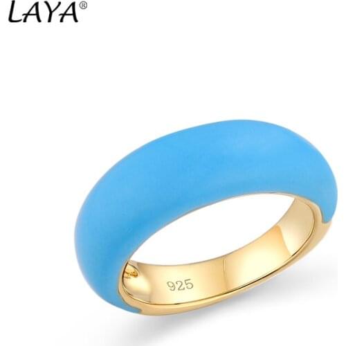 LAYA 925 Sterling Silver Simple Design Circle Colorful Enamel Ring For Womens Wedding High Quality Classic Luxury Jewelry Gift