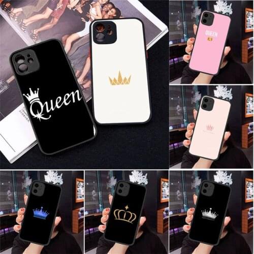 Matte Crown King Queen Phone Case For iphone 12 11 8 7 plus mini x xs xr pro max matte transparent cover