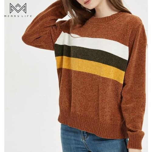 MERRYLIFE Women Chenille Long Sleeve Sweater Crew Neck Pullover Sweater Full Sleeve Jumper Outwears