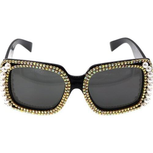 Fashion Vintage Crystal Sunglasses Women Brand Designer Square Sun Glasses Women Glasses Big Frame Gradient Eyewear