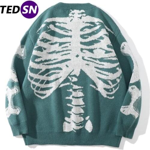 TEDSN Green Skeleton Sweater Skull Male Oversize Men Women Knitted Long Sleeve Top Pullover Jumper Cashmere Female 2021 Winter