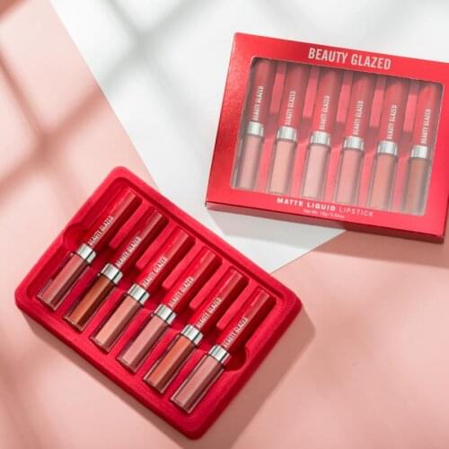 6 Non-stick Cup Matte Lip Gloss Set Velvet Lip Gloss Long-lasting Non-stick Cup Does Not Fade Easy To Color Waterproof TSLM1