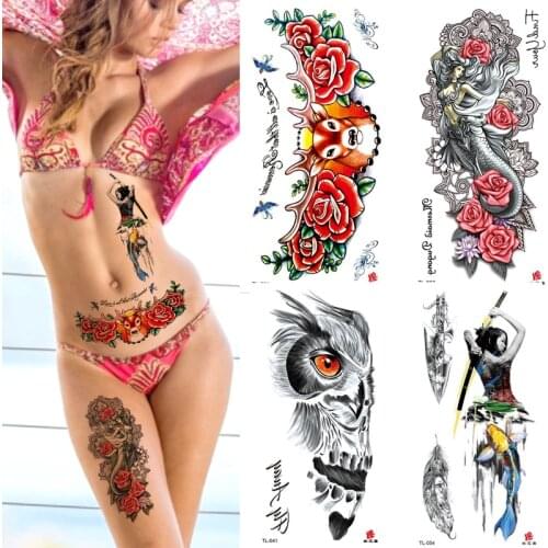 Mermaid Sticker Totem Geometric Tattoos Fox Tiger Lion Animal Cover Fake Tattoo Bear Wild Wolf Leopard Waterproof Tattoos