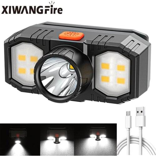 New Portable Q5+COB LED Headlamp with Built-in 18650 Battery USB Rechargeable Mini Flashlight Lantern Outdoor Camping Headlight