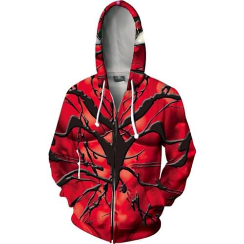 Venom: Let There Be Carnage Cosplay Hoodie 3D Printed Adult Sweatshirt Casual Zip Up Jacket Coat