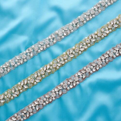 SESTHFAR Luxury Silver/Gold /Rose Gold Bridal Crystal Trim Handmade Rhinestone Applique Wedding Dress Belts Patch
