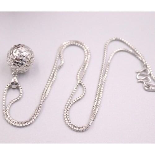 Solid platinum 950 Necklace 1mm box Link chain 16"L 12x12mm Hollow Pattern Ball Pendant