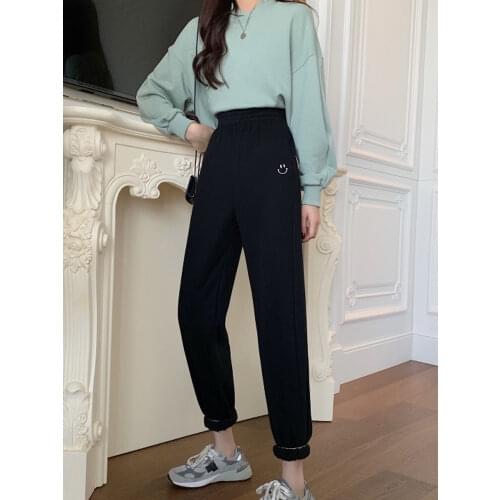 Spring autumn Cotton Thin Sweatpants Women Spring High Waist black Jogger Pants Solid Trousers Casual Sport Harem Pants Female
