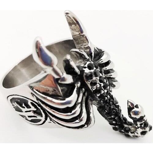 Vintage silver color Scorpion rings mens Black CZ stones stainless steel cool animal scorpion rings BKRG0001