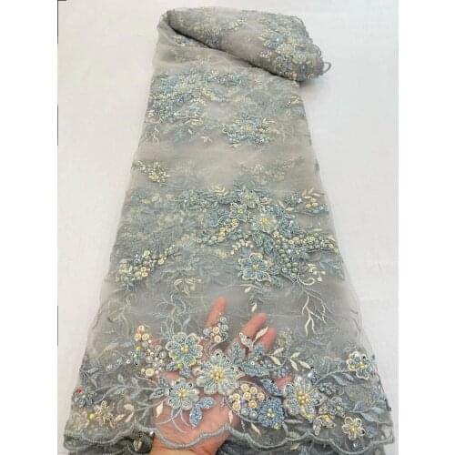 High Quality Fashion J-328888 Lace Fabric African With Beads Lace French Tulle Mesh Lace Fabirc 5Yards Nigerian Party Dress