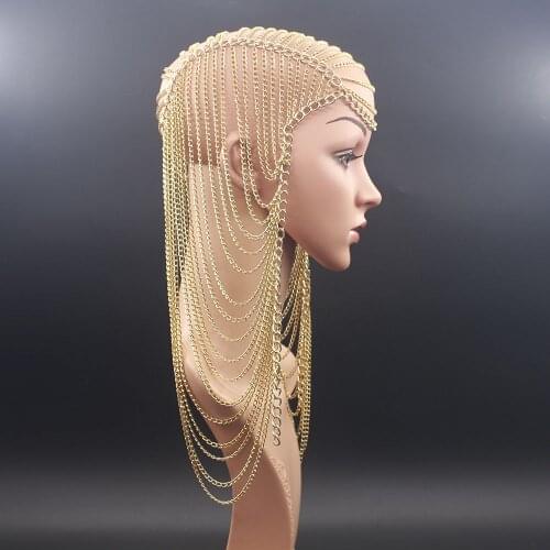 New Luxury Gold Metal Long Tassel Punk Head Chain Jewelry Women Party Wedding Hair Accessories Headpiece