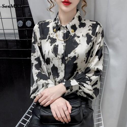 Women Long Sleeve Buttoned Shirts 2021 Fashion Elegant Leopard Printed Office Blouses Fench Sexy Puff Sleeve Tops Camisas Mujer