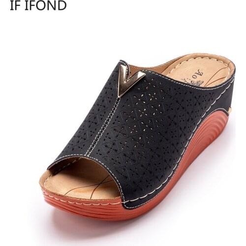 IF IFOND 2021 Women Thick Platform Slippers Summer Beach Soft Sole Slide Sandals Leisure Ladies Anti-slip wedge Shoes