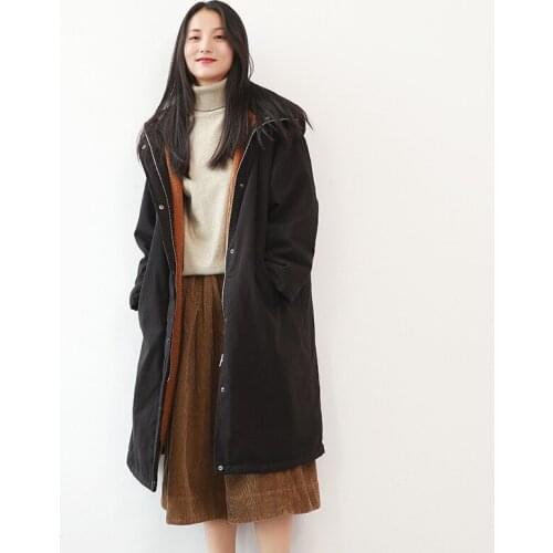 Winter womens new style long coat womens hooded winter faux lamb velvet coat womens large size loose cotton coat