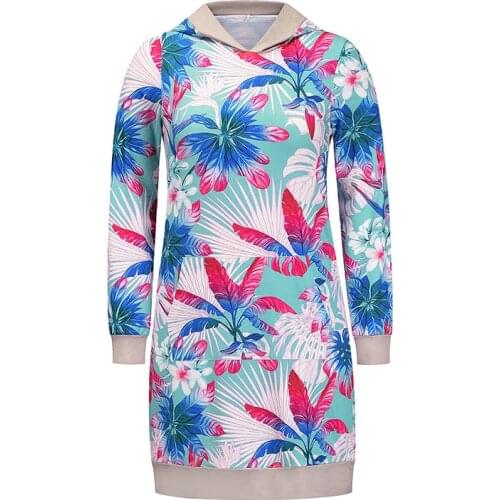 Womens Fashion Casual Dress 2021 Autumn And Winter New Loose Long-Sleeved Hooded Print Contrast Dresses Daily Commute Wear