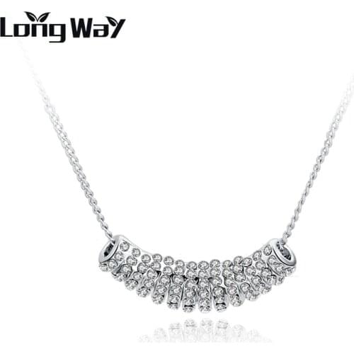 LongWay Silver Color Chain Collar Necklaces Pendants With Paved Micro Crystal Wedding Dress Jewlery For Women SNE150894103