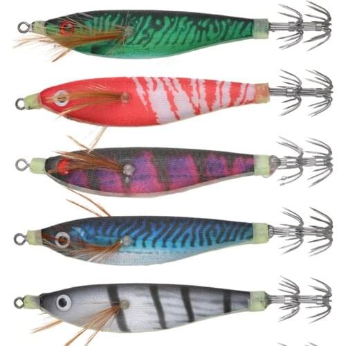 100pcs Squid Hook Jigs Octopus Cuttlefish Shrimp Baits 3D Eyes Luminous Lures 9.5cm 10g