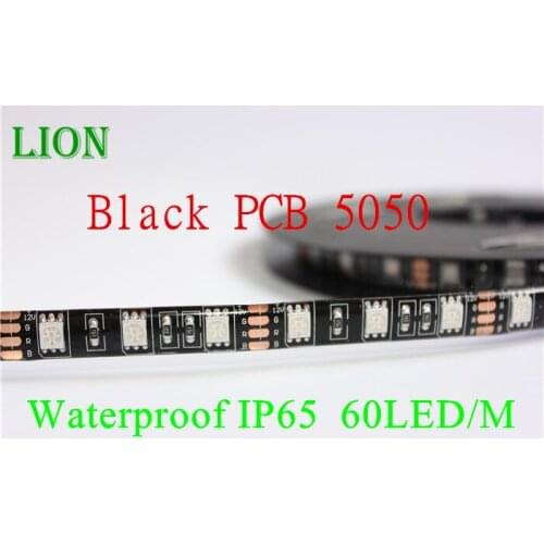 DC12V Black PCB LED Strip 5050, 60 leds/m Black PCB Board waterproof strip light,5m/lot Warm White ,White,Blue,Green,Red,RGB