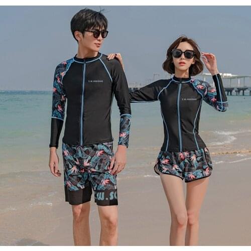 2021 Summer New Fashion Couple Swimsuit Plus Size Swimwear Uv Long Sleeve Rushguard Women Skinny Quick Dry Surfing Diving Suit