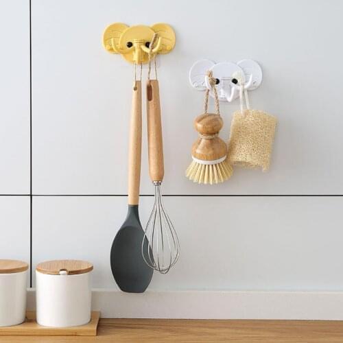 Living Room Cartoon Elephant 3 Plastic Hook With Strong Endurance Punch-Free Wall-Mounted Storage Hook Wardrobe Tie Hook