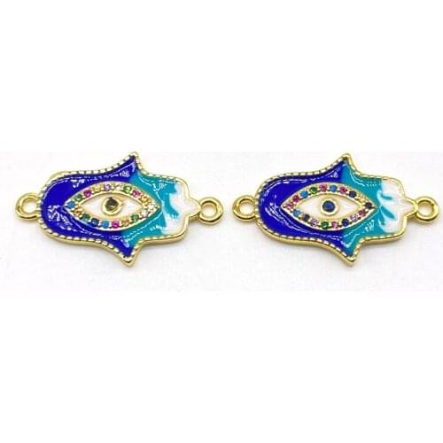 5PCS/Lot Creative Design Wholesale Enamel Hamsa Eye Connector For Jewelry Making