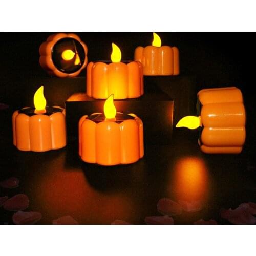 6Pcs Solar Powered LED Candle/Pumpkin Lamp Simulation Flame Tea Light Waterproof For Wedding Birthday Party Halloween Decor