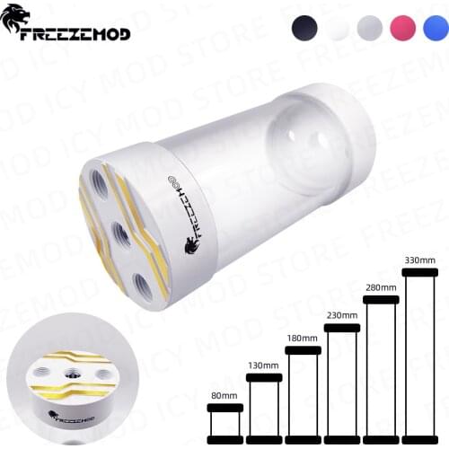 FREEZEMOD 60mm Reservoir Acrylic 80mm-330mm Water Tank Dual Metal Cover water pump built-in bubbler MOD Watercooler Water Box