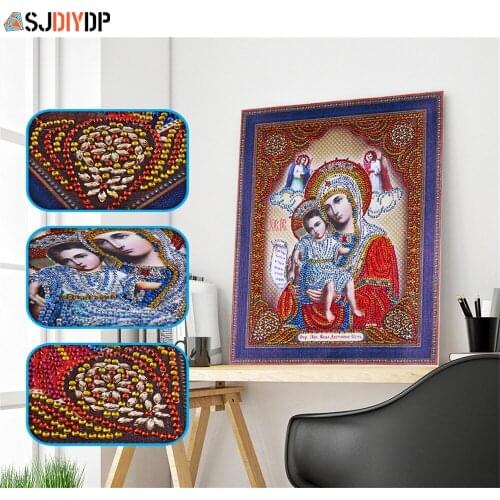 SJDIYDP Special Shaped Diamond Painting Embroidery Icon Religion Round Crystal Drill 5D DIY Rhinestone Cross Stitch Home Decor