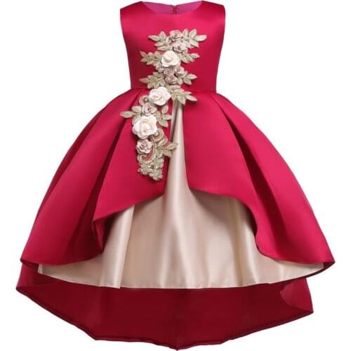 Girls Gown Satin Elegent Lace Flower Girls Princess Wedding Pageant Kids Dresses for Toddler girl Children Christmas Clothing