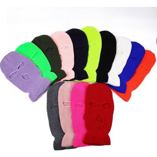 2021 3 Holes Balaclava Full Face Cover Ski Mask Hat Army Tactical CS Windproof Knit Beanies Bonnet Winter Warm Unisex Caps