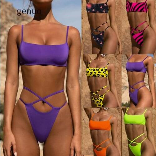 Bandage Leopard Bikini Set String Swimsuit High Waist Bathing Suits Two Piece Swimming Suit Bikiny Neon Biquini Swim Wear Woman