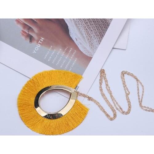 Big Pendant Necklace Women Jewelry Bohemia Statement Long Yellow Tassel Metal Necklaces 2019 Costume Jewelery Accessories NB167