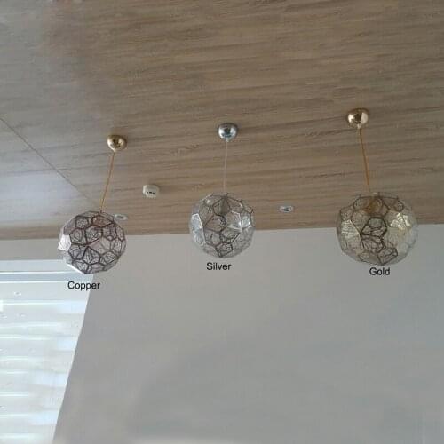 Dia.60cm Gold Silver Copper Geometry Etched Web Suspension Hanging Lamp Modern Pendant Lights Bedroom Lighting Fixtures E27 PL5