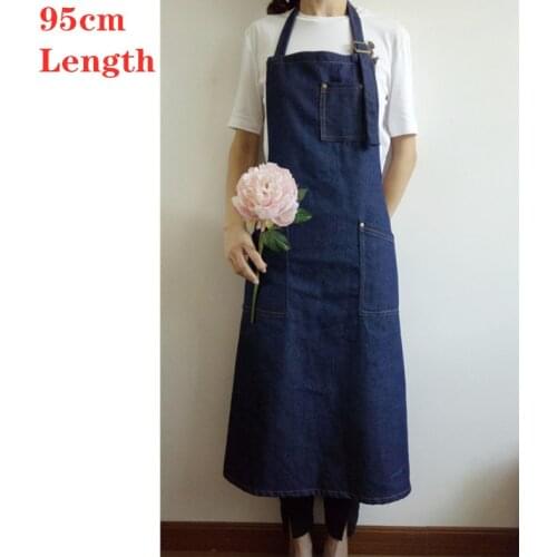 Denim Long Apron Women Ladies Painting Gardening Craft Florist Artist Jeans Denim Aprons Blue Cotton Sleeveless Art Smock