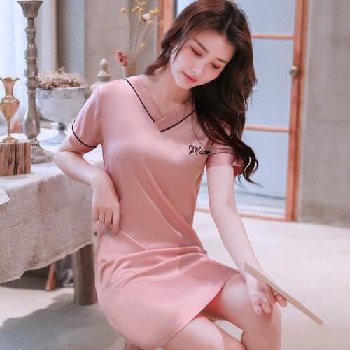 French Ice Silk Nightdress Female Long Sexy V-neck Students Simply Wear Large Sleep Maxi Cute Woman Satin Night Dress Skirt Hot