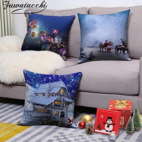 Fuwatacchi Merry Christmas Gift Pillow Case Xmas Snow Tree Printed Cushion Cover for Home Sofa Couch Decorative Pillowcases New