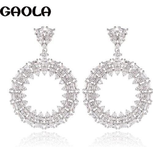 GAOLA New Design Cubic Zirconia Stone Fashion Round Plant Dangle Earrings Geometric Earring GLE9259