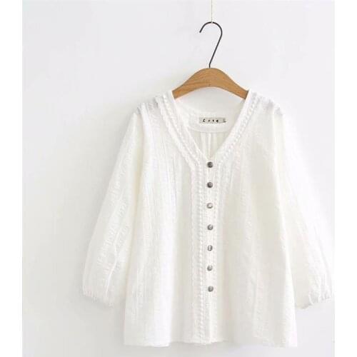 Plus size V-Neck long sleeve cotton blouse women 2020 casual white lace Jacquard shirt spring & autumn ladies tops 4XL