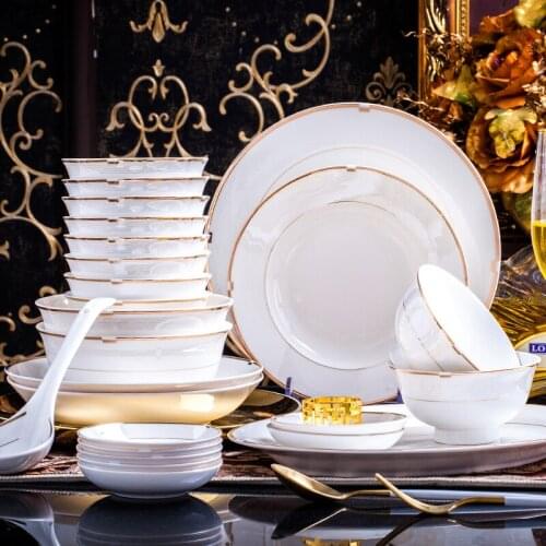 60 Heads Jingdezhen Ceramic Dinner Dish Kitchen Tableware Rice Bowl Soup Bowl Salad Noodles Bowl Plate Dish Bowl Dinnerware Set