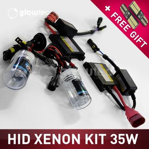 35W DC HEADLIGHT HID KIT SLIM BALLAST Bulbs H1 H3 H7 H8/9/11 9005 9006 ALL COLORS 4300K 6000K 8000K 10000K 12000K GLOWTEC