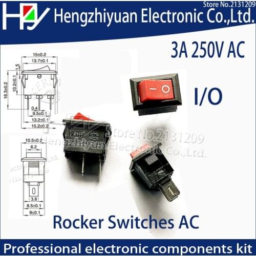 10*15mm RED SPST 2PIN ON/OFF Boat Rocker Switch AC 3A/250V Car Dash Dashboard Truck RV ATV Home Rocker Switches AC