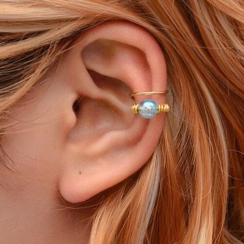 Meetvii Fashion Gold Cartilage Punk Ear Cuff Women Clip Earrings Non-Piercing Beads Charm C Pattern Earring Clips Jewelry