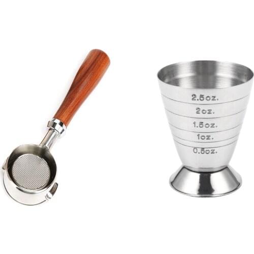 Measuring Shot Cup Ounce Jigger Bar Cocktail Drink Mixer with Coffee Bottomless Machine Wood Handle Filter for Welhome